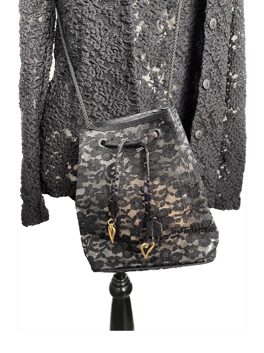 3-Piece Set Black Lace Floral Print  Size L